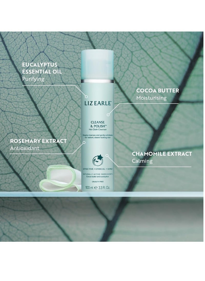 Liz Earle Cleanse & Polish Hot Cloth Face Wash - Gentle Facial Cleanser & Exfoliating Cotton Cloth - Boosts Hydration and Reveals Instant Radiance (100ml)