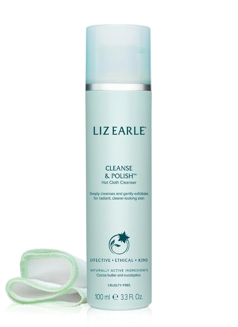 Liz Earle Cleanse & Polish Hot Cloth Face Wash - Gentle Facial Cleanser & Exfoliating Cotton Cloth - Boosts Hydration and Reveals Instant Radiance (100ml)
