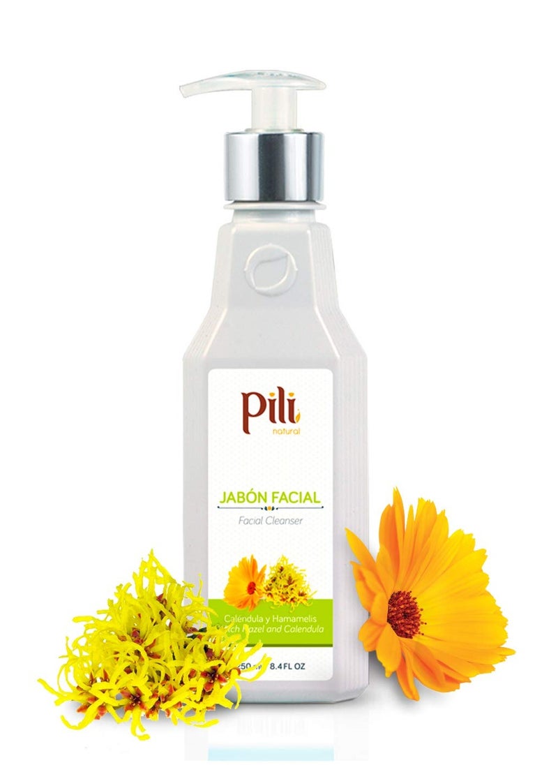 Pili Facial Cleanser with Witch Hazel and Calendula, cleans and exfoliates with controlled pH