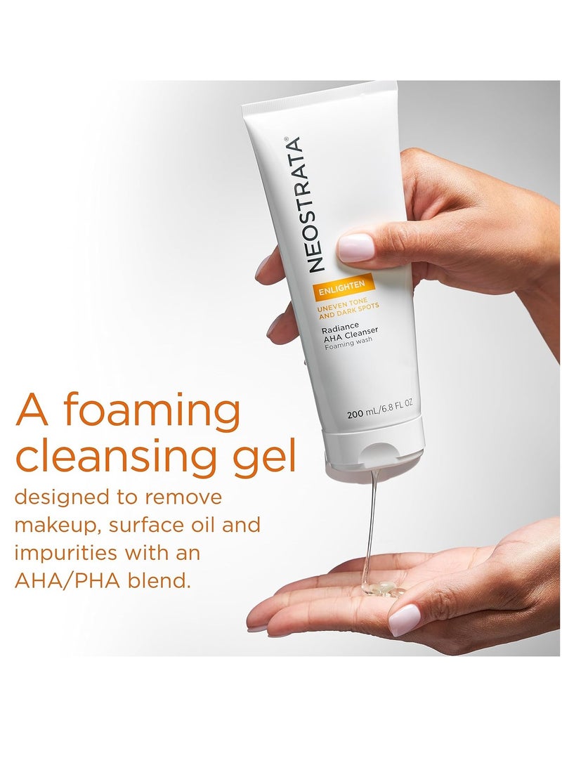 NEOSTRATA Radiance AHA Facial Cleanser, Soap Free, Non-Drying, Foaming Cleansing Gel, 6.8 Fl Oz