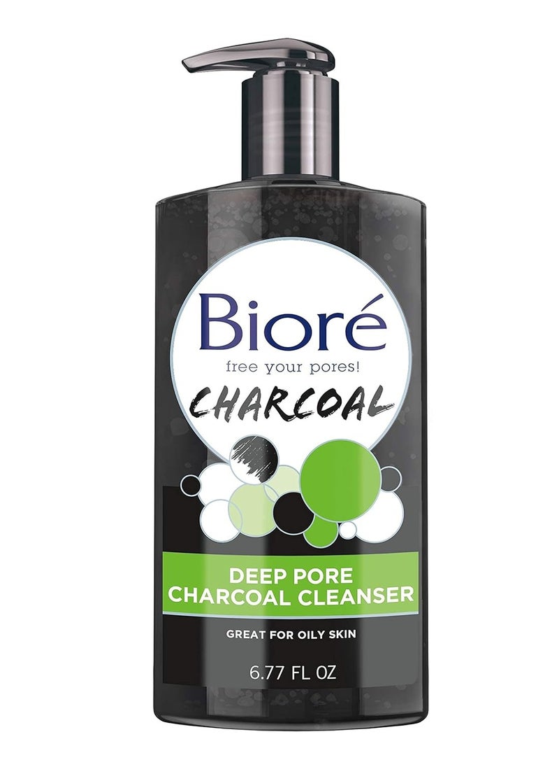 Bioré Deep Pore Charcoal Face Wash, Facial Cleanser for Dirt and Makeup Removal From Oily Skin, 6.77 Ounce & Witch Hazel Pore Clarifying Acne Face Wash, Exfoliating Facial Cleanser