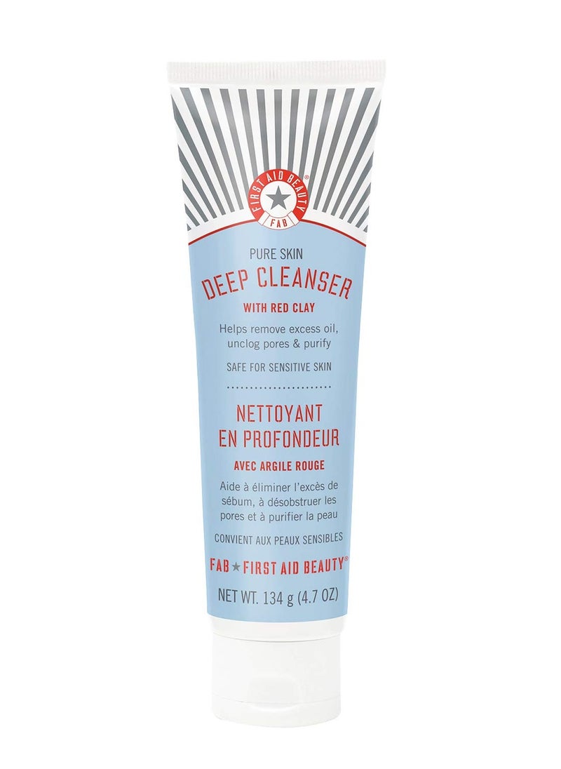 First Aid Beauty Pure Skin Deep Cleanser with Red Clay – Face Wash for Oily or Blemish-Prone Skin – 4.7 oz.