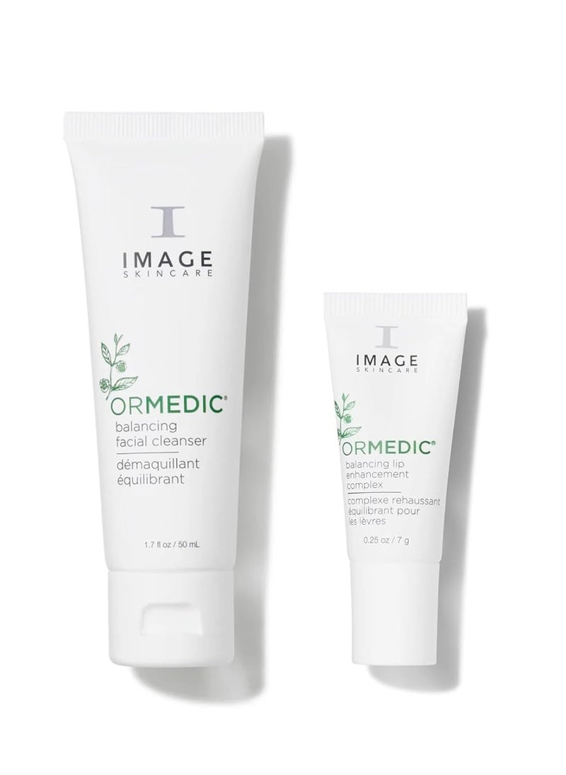 IMAGE Skincare Ormedic Balancing Facial Cleanser + pH Balancing Lip Enhancement Complex, Mild Face Wash and Deep Hydration Lip Plumper for Fuller Lips, 1.7 oz + 0.5 oz