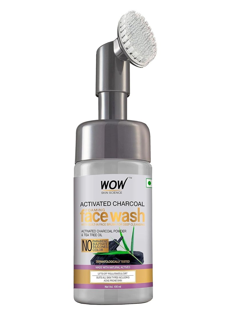 WOW Skin Science Activated Charcoal Face Wash With Built-In Face Brush For Removing Impurities - Detox, Cleanse, Purify - (100 ml)