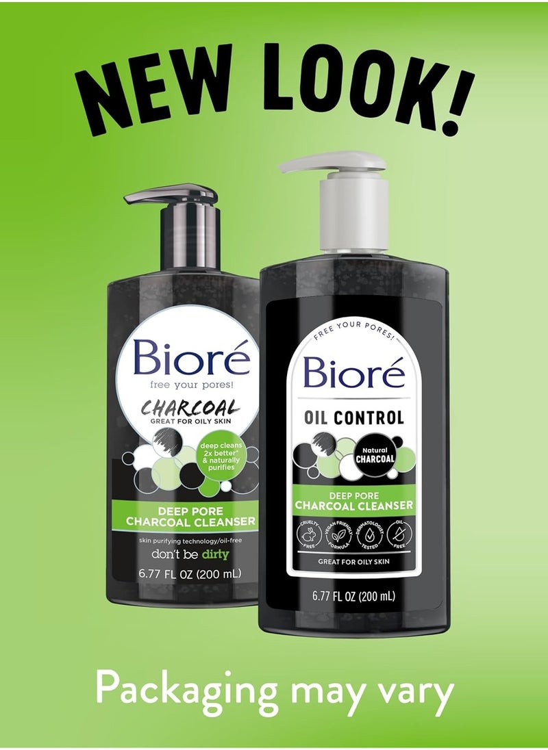Bioré Deep Pore Charcoal Face Wash, Facial Cleanser for Dirt and Makeup Removal From Oily Skin, 6.77 Ounce & Rose Quartz + Charcoal Daily Purifying Cleanser, Oil Free Facial Cleanser Energizes Skin