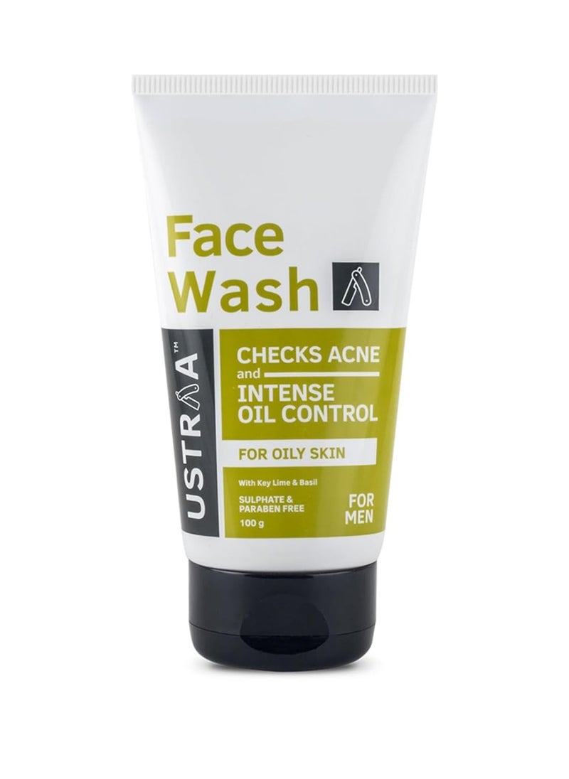 Ustraa Face Wash - Oily skin - 3.52 oz - Specially formulated for Oily Skin | With Key lime & Basil extract | Remove excess Oil & Dirt | Sulphate and Paraben Free