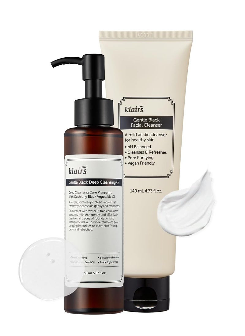 DearKlairs] Gentle Black Deep Cleansing Oil + Facial Cleanser Set, Vegan Black Bean, Korean Skincare Routine, Non-Irritating, Sensitive Skin Friendly