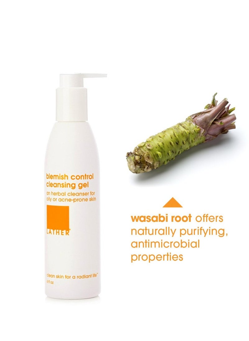 LATHER Blemish Control Cleansing Gel Face Wash - Acne Face Wash - Natural & Gentle Cleanser For Women & Men - Balance Oily & Acne Prone Skin - 6 Fl Oz