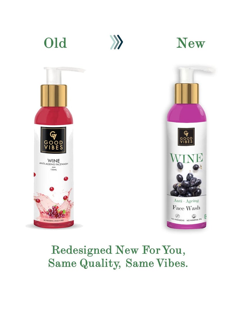 Good Vibes Wine Anti Aging Face Wash | Reduces Fine Lines & Wrinkles | Deeply Hydrates & Nourishes Skin | Suits All Skin Types | 4.06 Fl Oz/120ml