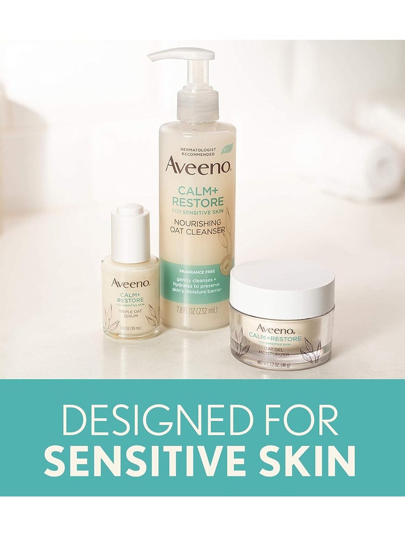 Aveeno Calm + Restore Nourishing Oat Cleanser 7.8oz with Restore Triple Oat Serum 1oz and Restore Oat Gel Moisturizer 1.7oz