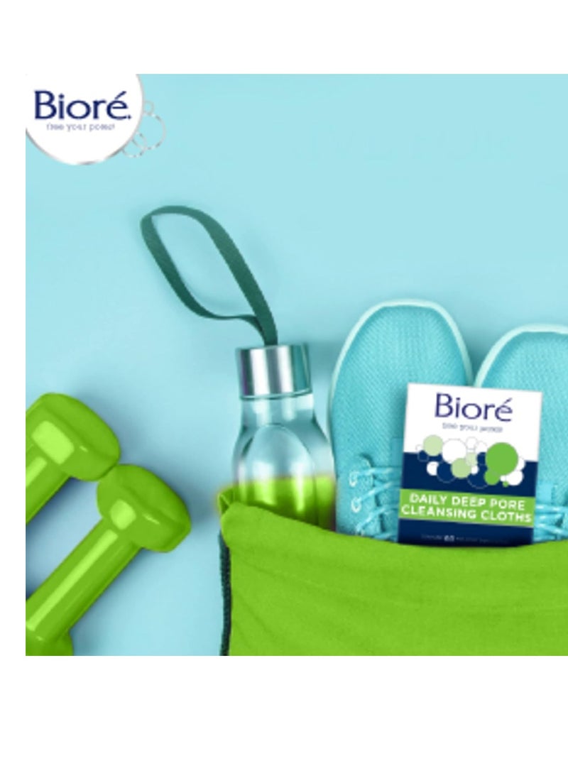 Bioré Daily Make Up Removing Cloths, Facial Cleansing Wipes & Pore Unclogging Scrub, Removes Excess Dirt and Oils, Face Scrub, with Salicylic Acid, Oil Free, 5 Ounces (HSA/FSA Approved)