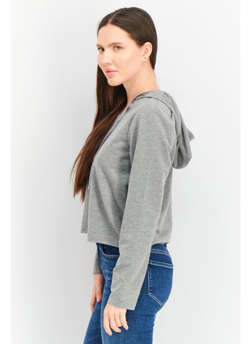 Women Hood With Drawstring Heather Sweatshirt, Grey