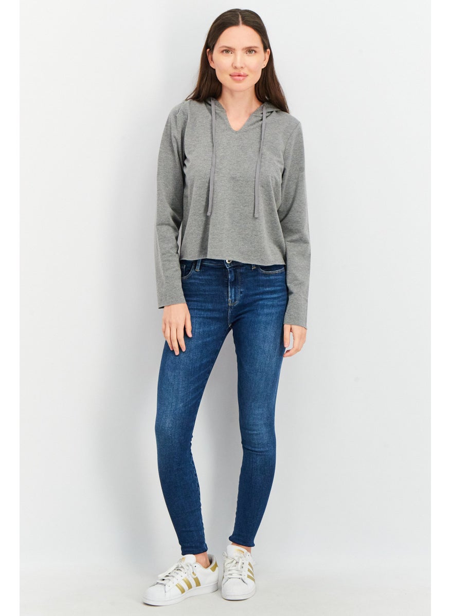 Women Hood With Drawstring Heather Sweatshirt, Grey