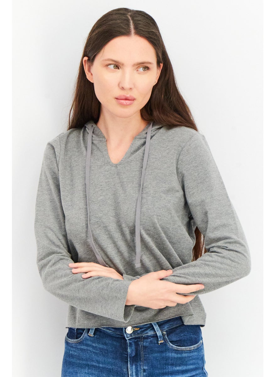Women Hood With Drawstring Heather Sweatshirt, Grey