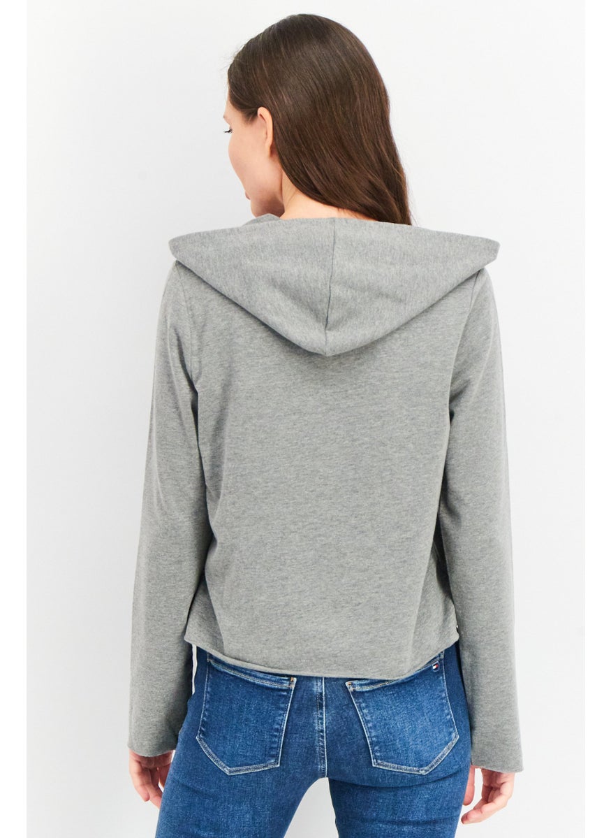 Women Hood With Drawstring Heather Sweatshirt, Grey