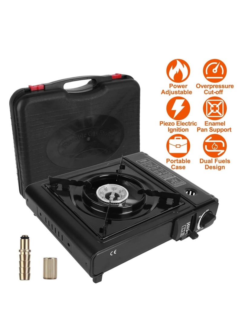 3300W Portable Camping Stove – Dual Fuel Butane & Propane Burner, Piezo Ignition, Safety Cut-Off, Automatic Tank Ejection, Carry Case – Ideal for Camping, Hiking & Outdoor Cooking, 8000BTU