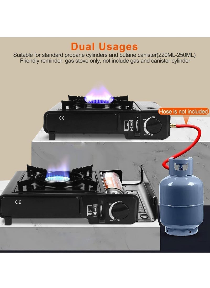 3300W Portable Camping Stove – Dual Fuel Butane & Propane Burner, Piezo Ignition, Safety Cut-Off, Automatic Tank Ejection, Carry Case – Ideal for Camping, Hiking & Outdoor Cooking, 8000BTU