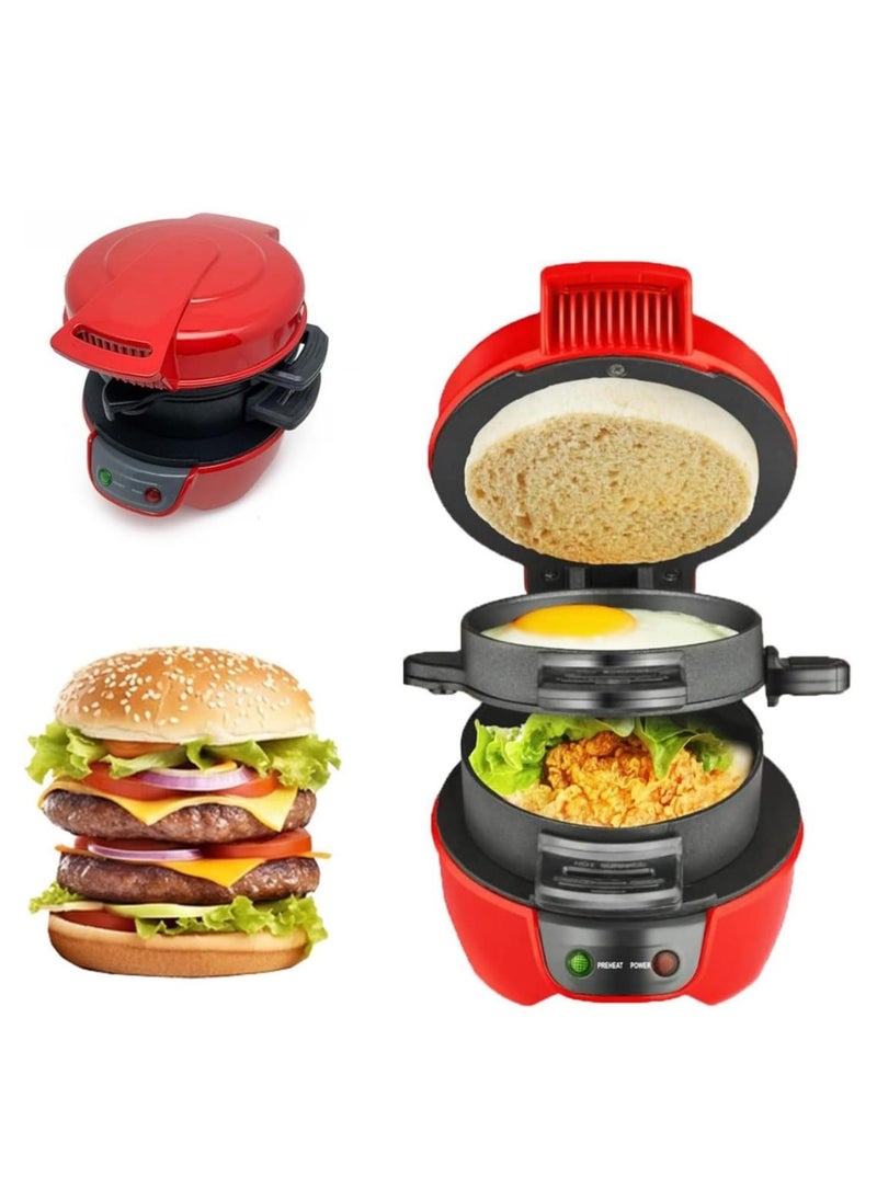 Sandwich Toaster Burger Maker, Panini Press with Egg Rings and Timer, Efficient Non-Stick Heating Plates, for Hamburgers, Waffles Snacks| Burger Sandwich Maker