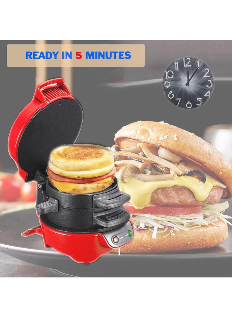 Sandwich Toaster Burger Maker, Panini Press with Egg Rings and Timer, Efficient Non-Stick Heating Plates, for Hamburgers, Waffles Snacks| Burger Sandwich Maker