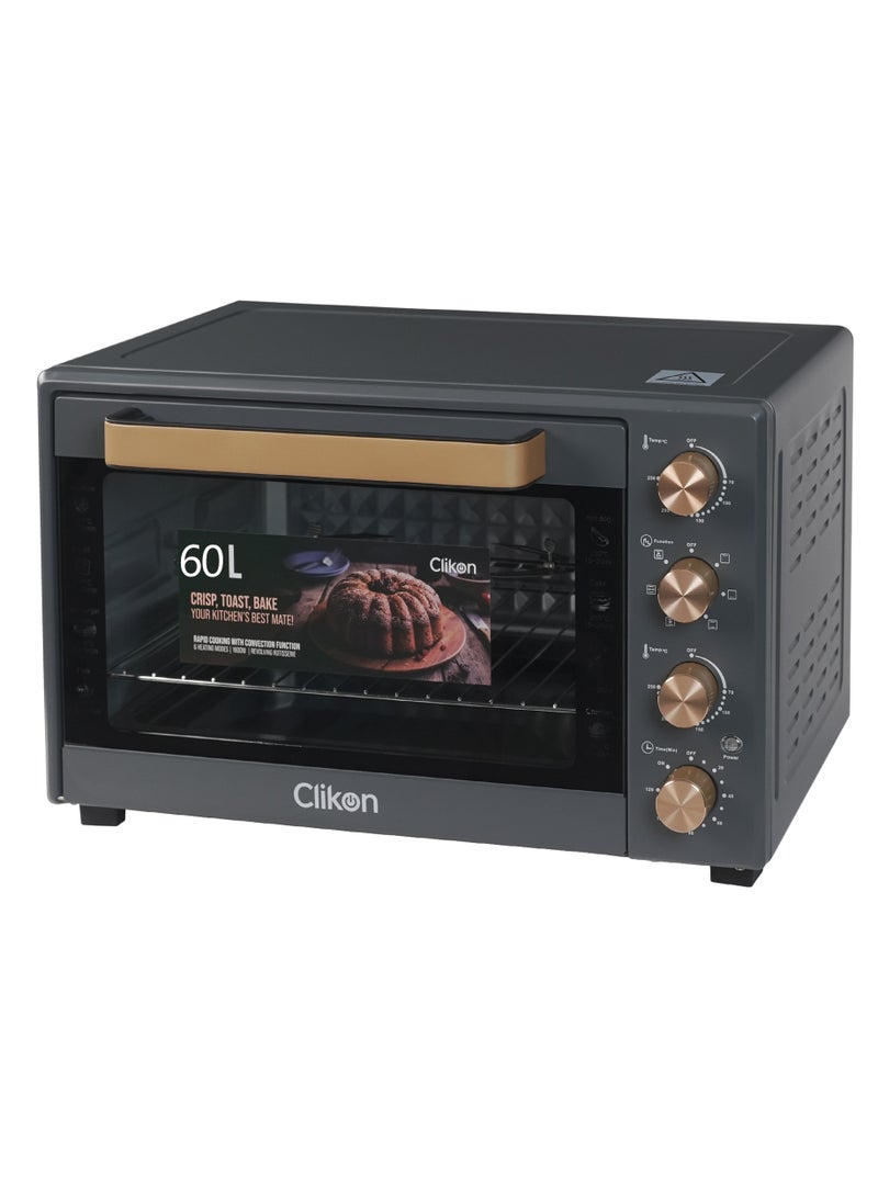 Dual Chef Grill & Bake 60L Electric Convection Oven with Rotisserie – Multi-Function, Stainless Steel, Adjustable Temperature, Accessories Included 1900 W 60 L 1900 W CK4362 Black and Gold