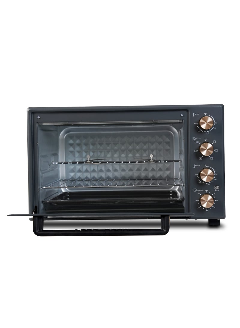 Dual Chef Grill & Bake 60L Electric Convection Oven with Rotisserie – Multi-Function, Stainless Steel, Adjustable Temperature, Accessories Included 1900 W 60 L 1900 W CK4362 Black and Gold