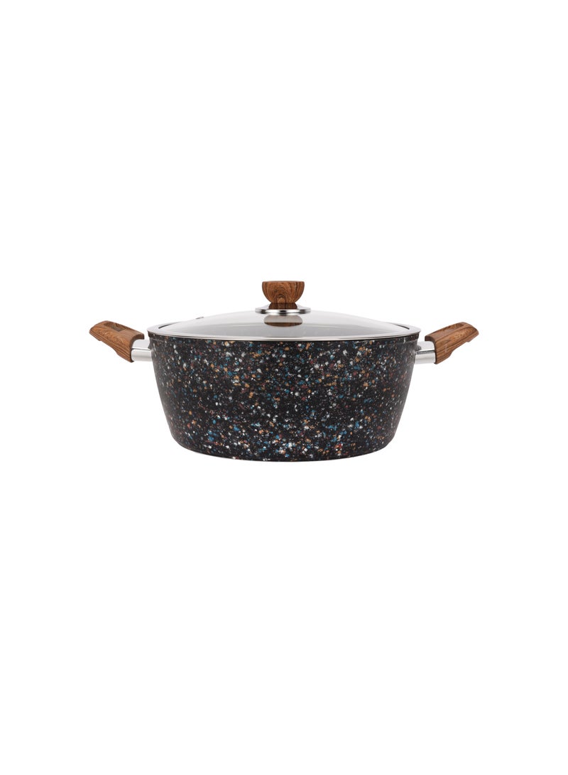 Royalford 28 cm Multistone Casserole- RF12018/ Non-Stick Forged Aluminium Cookware with Granite Coating, Compatible with Induction, Hot Plate, Halogen, Ceramic, Gas Cooktops with Glass Lid Multicolor