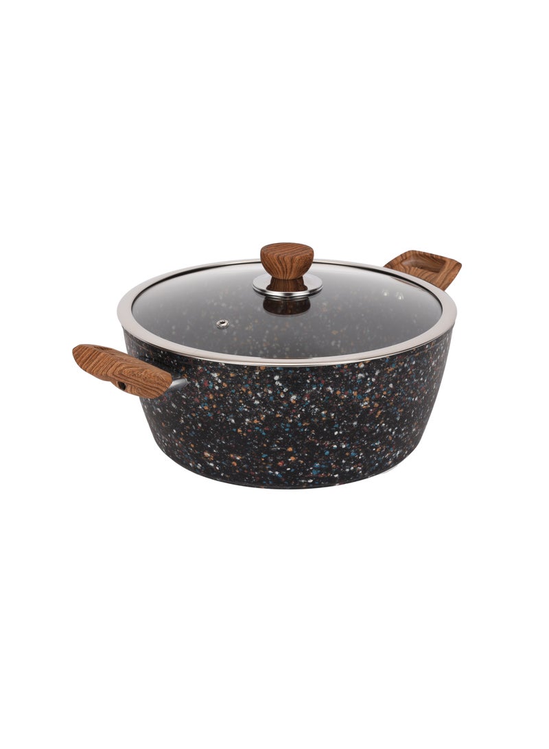Royalford 28 cm Multistone Casserole- RF12018/ Non-Stick Forged Aluminium Cookware with Granite Coating, Compatible with Induction, Hot Plate, Halogen, Ceramic, Gas Cooktops with Glass Lid Multicolor