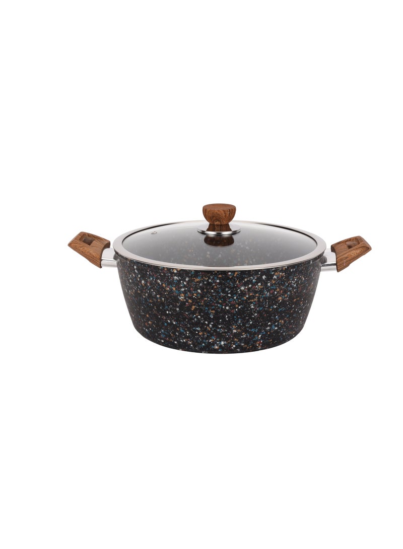 Royalford 28 cm Multistone Casserole- RF12018/ Non-Stick Forged Aluminium Cookware with Granite Coating, Compatible with Induction, Hot Plate, Halogen, Ceramic, Gas Cooktops with Glass Lid Multicolor