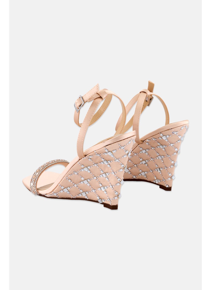 Women Medium Talya Adjustable Buckle Closure Wedge, Peach