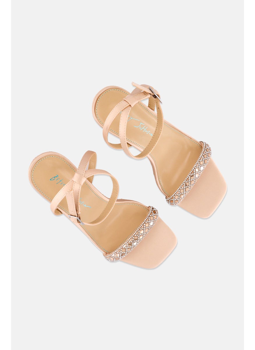 Women Medium Talya Adjustable Buckle Closure Wedge, Peach