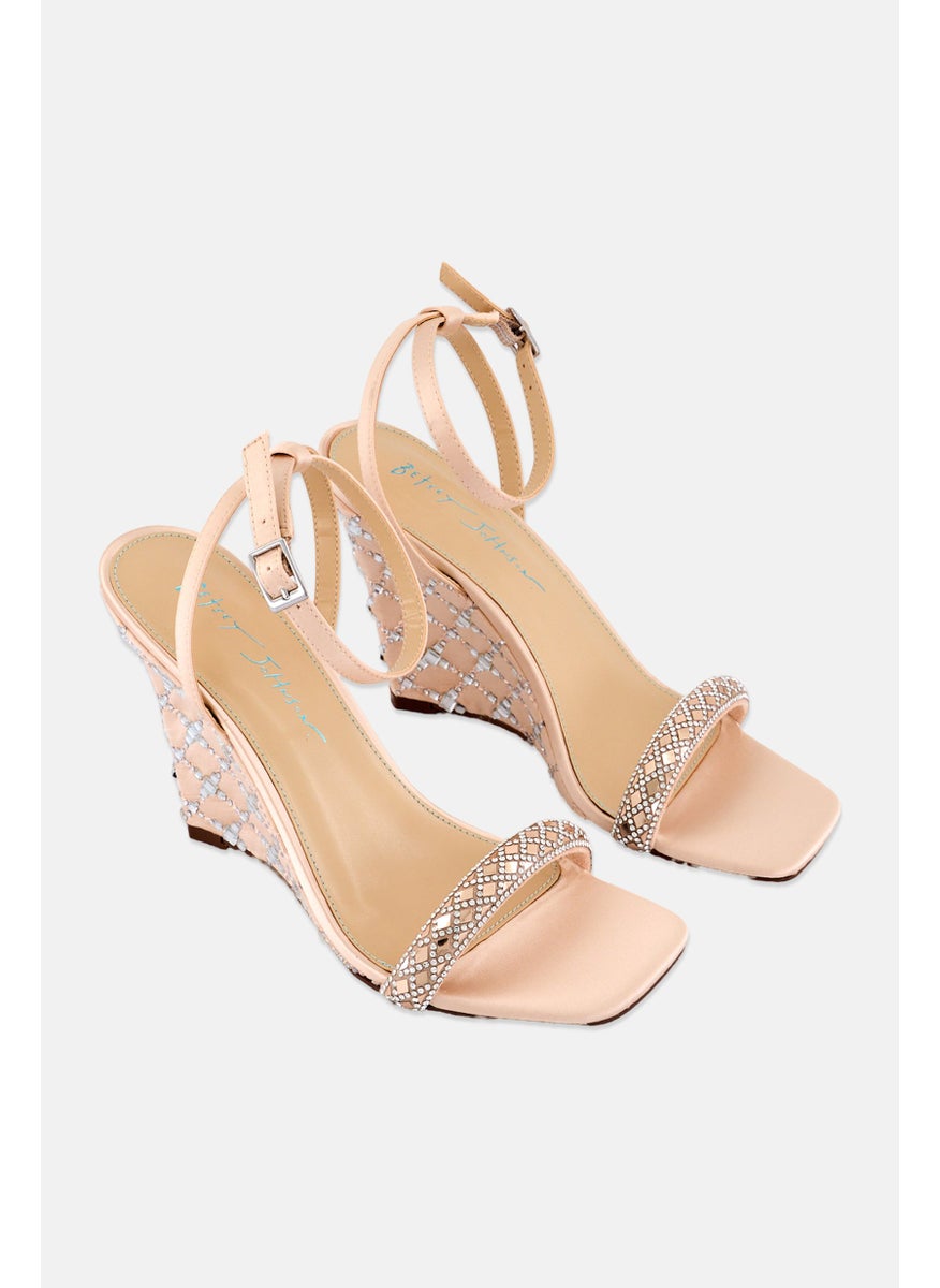 Women Medium Talya Adjustable Buckle Closure Wedge, Peach