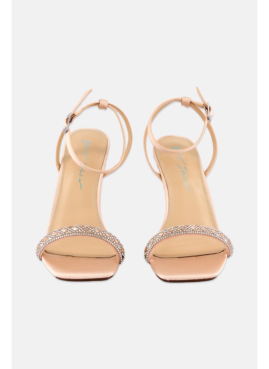 Women Medium Talya Adjustable Buckle Closure Wedge, Peach