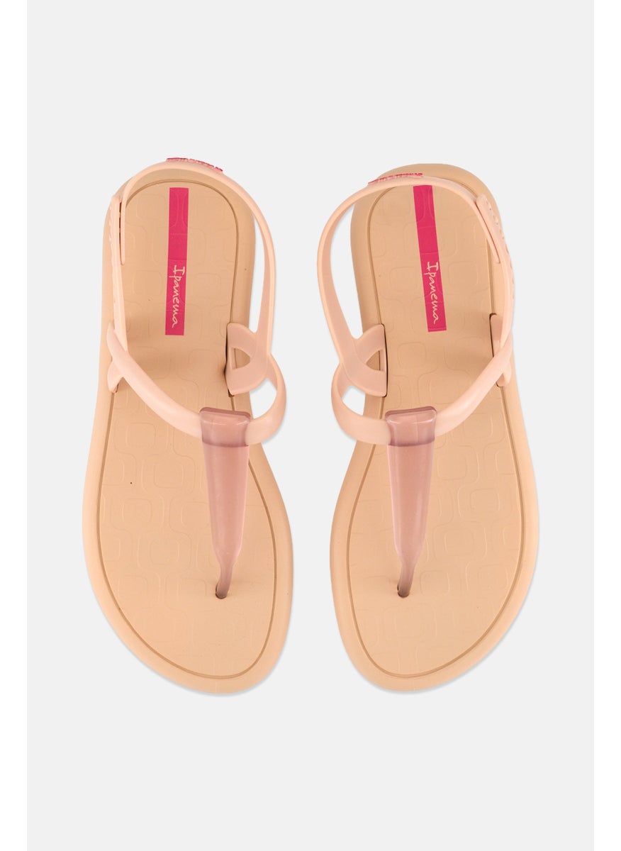 Women Glossy Push Button Sandals, Beige