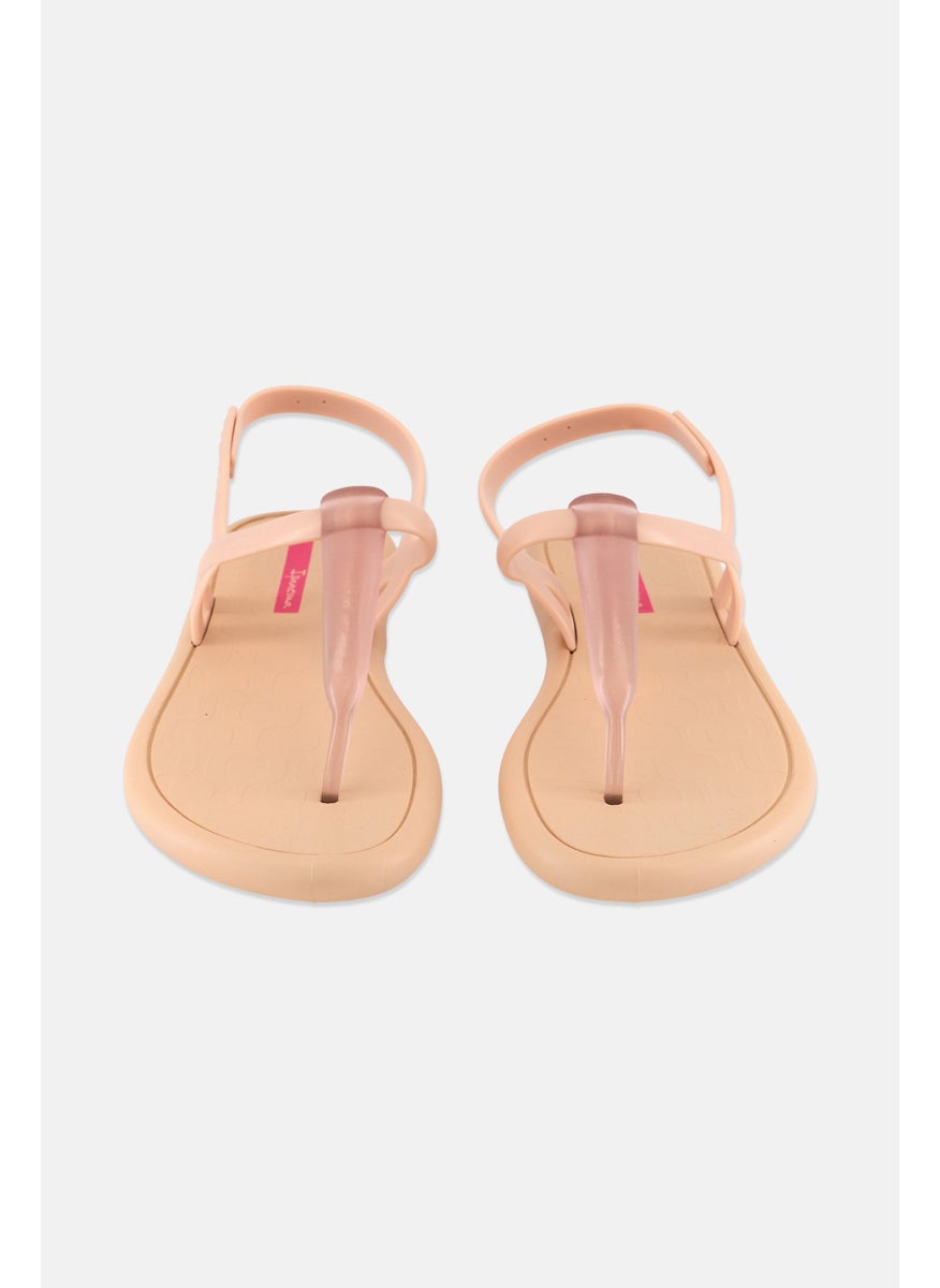 Women Glossy Push Button Sandals, Beige