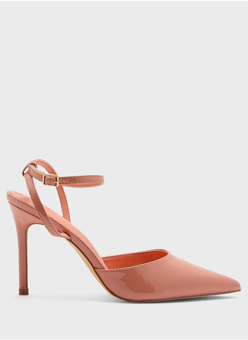 Patent Counter Strap Pointy High Heel Pump