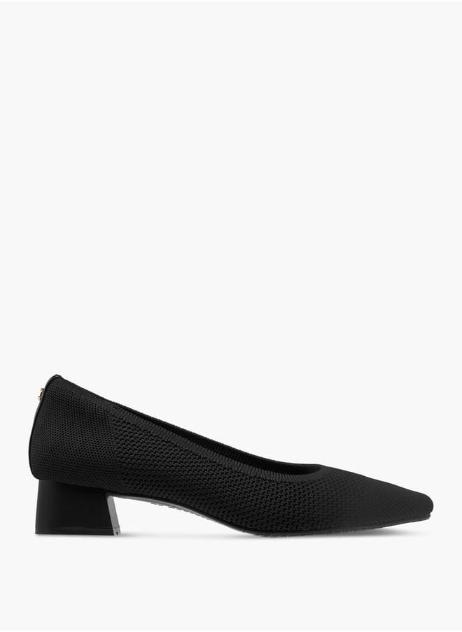 Women Mesh Textured Slip-On Pumps with Block Heels