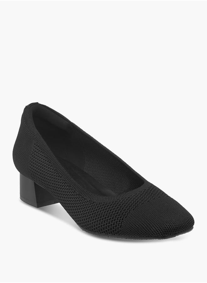Women Mesh Textured Slip-On Pumps with Block Heels