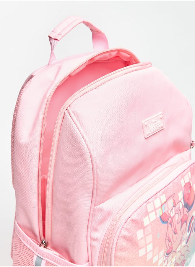 Girls Minnie Mouse Print Backpack with Adjustable Straps and Zip Closure