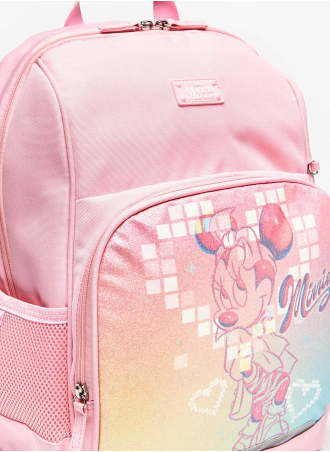 Girls Minnie Mouse Print Backpack with Adjustable Straps and Zip Closure