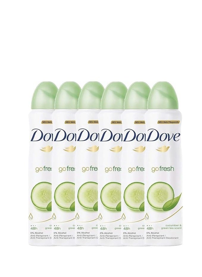 Dove Antiperspirant 48 Hours Body Spray, Go Fresh Cucumber & Green Tea Deodorant, 6 Packs 250ML