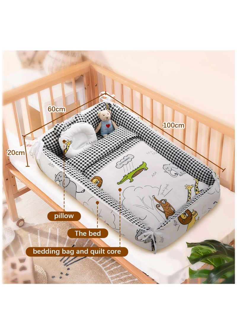 Foldable Travel Bassinet, Co-Sleeper Bassinet Bedside Cradle Baby Lounger Breathable Lounger, 100% Cotton Portable Crib for 0-24 Months in the Bedroom, Traveling
