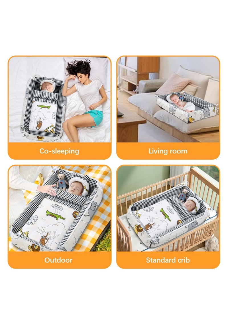 Foldable Travel Bassinet, Co-Sleeper Bassinet Bedside Cradle Baby Lounger Breathable Lounger, 100% Cotton Portable Crib for 0-24 Months in the Bedroom, Traveling