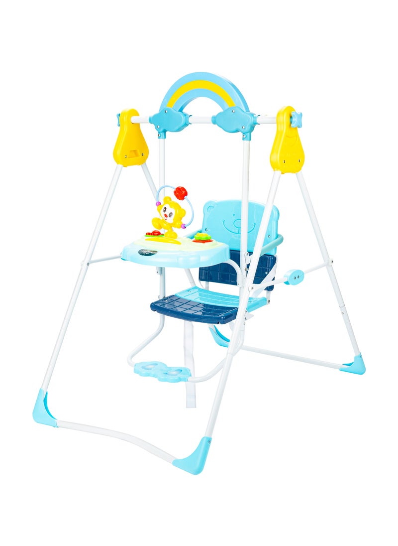 Rainbow Baby Swing with Toy Tray & Safety Belt – Adjustable, Portable & Sturdy Design for Indoor & Outdoor Fun, Perfect for Newborns & Toddlers, Vibrant Blue Color