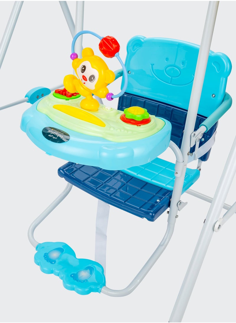 Rainbow Baby Swing with Toy Tray & Safety Belt – Adjustable, Portable & Sturdy Design for Indoor & Outdoor Fun, Perfect for Newborns & Toddlers, Vibrant Blue Color