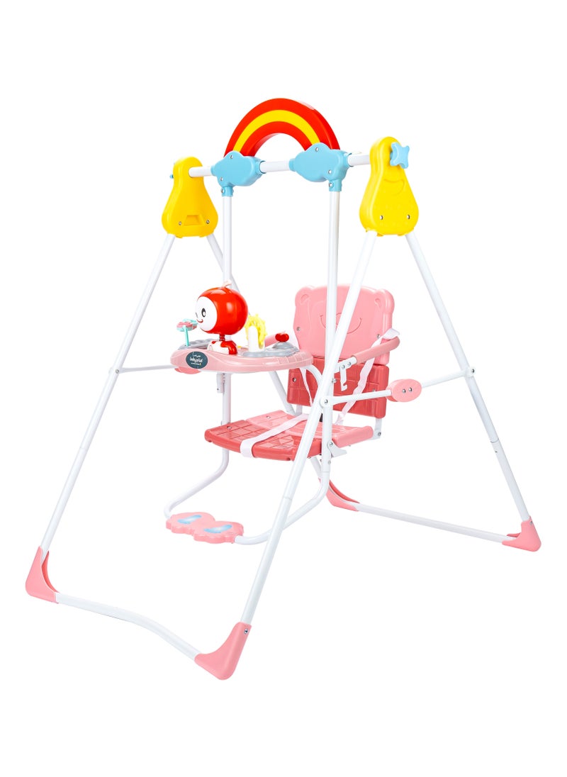 Rainbow Baby Swing with Toy Tray, Safety Belt, and Vibrant Pink Design – Perfect for Indoor & Outdoor Fun