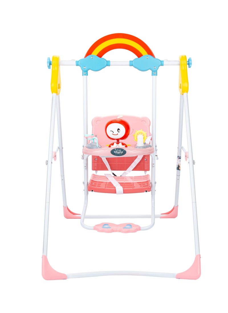 Rainbow Baby Swing with Toy Tray, Safety Belt, and Vibrant Pink Design – Perfect for Indoor & Outdoor Fun
