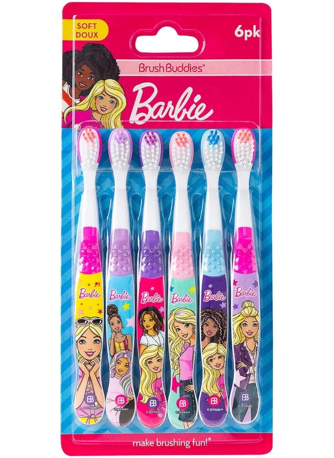 Brush Buddies 6 Pack Barbie Toothbrushes for Kids, Children's Toothbrushes, Soft Bristle Toothbrushes for Kids