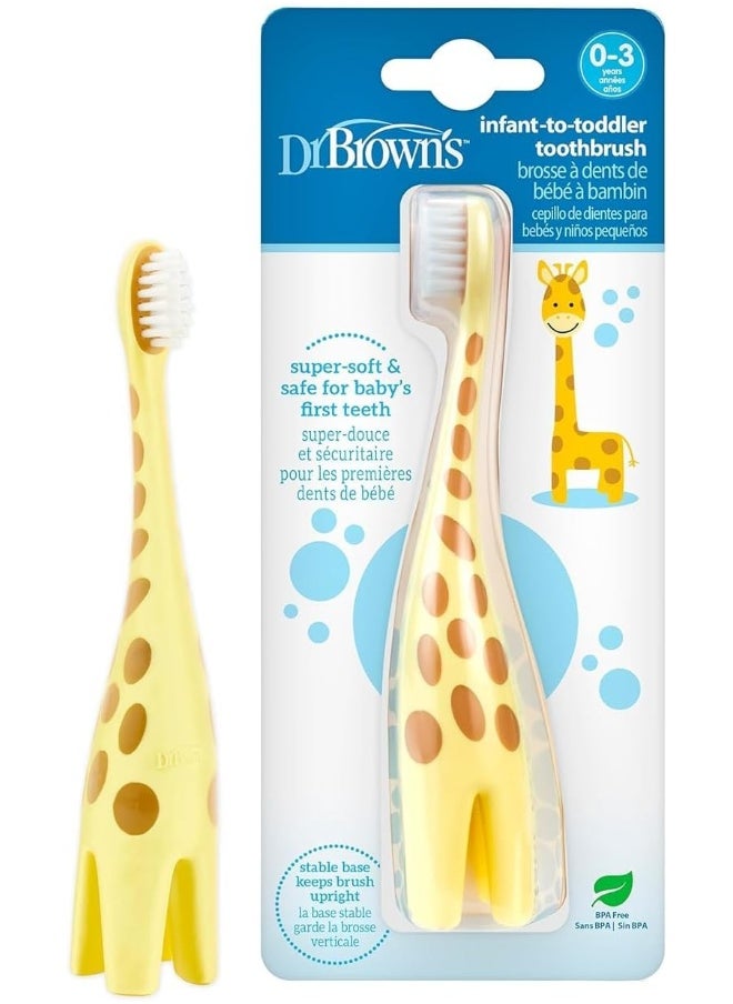 Dr. Brown's Infant-to-Toddler Training Toothbrush Set with Strawberry Fluoride-Free Toothpaste 1.4 oz, Soft for Baby's First Teeth, Giraffe, BPA Free, 0-3 Years