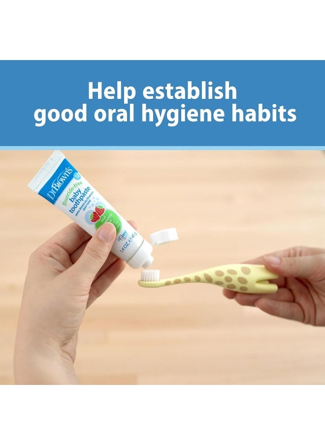 Dr. Brown's Infant-to-Toddler Training Toothbrush Set with Strawberry Fluoride-Free Toothpaste 1.4 oz, Soft for Baby's First Teeth, Giraffe, BPA Free, 0-3 Years