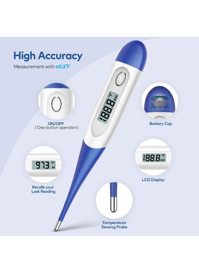 Boncare 10 Seconds Digital Thermometer for Adults and Kids - Accurate & Safe Rectal Thermometer for Baby with Fever Alarm, Oral Thermometer FSA HSA Eligible (Dark Blue)